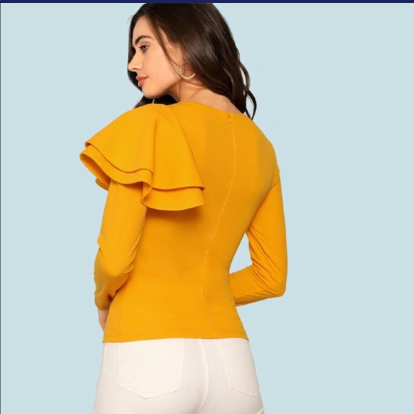 Zip Back Ruffle Long Sleeve Women's Shirt - Picture 2 of 5